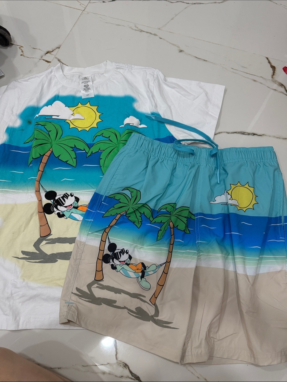 Men's Tropical Beach Swim Pajama Top - White & Teal Disney